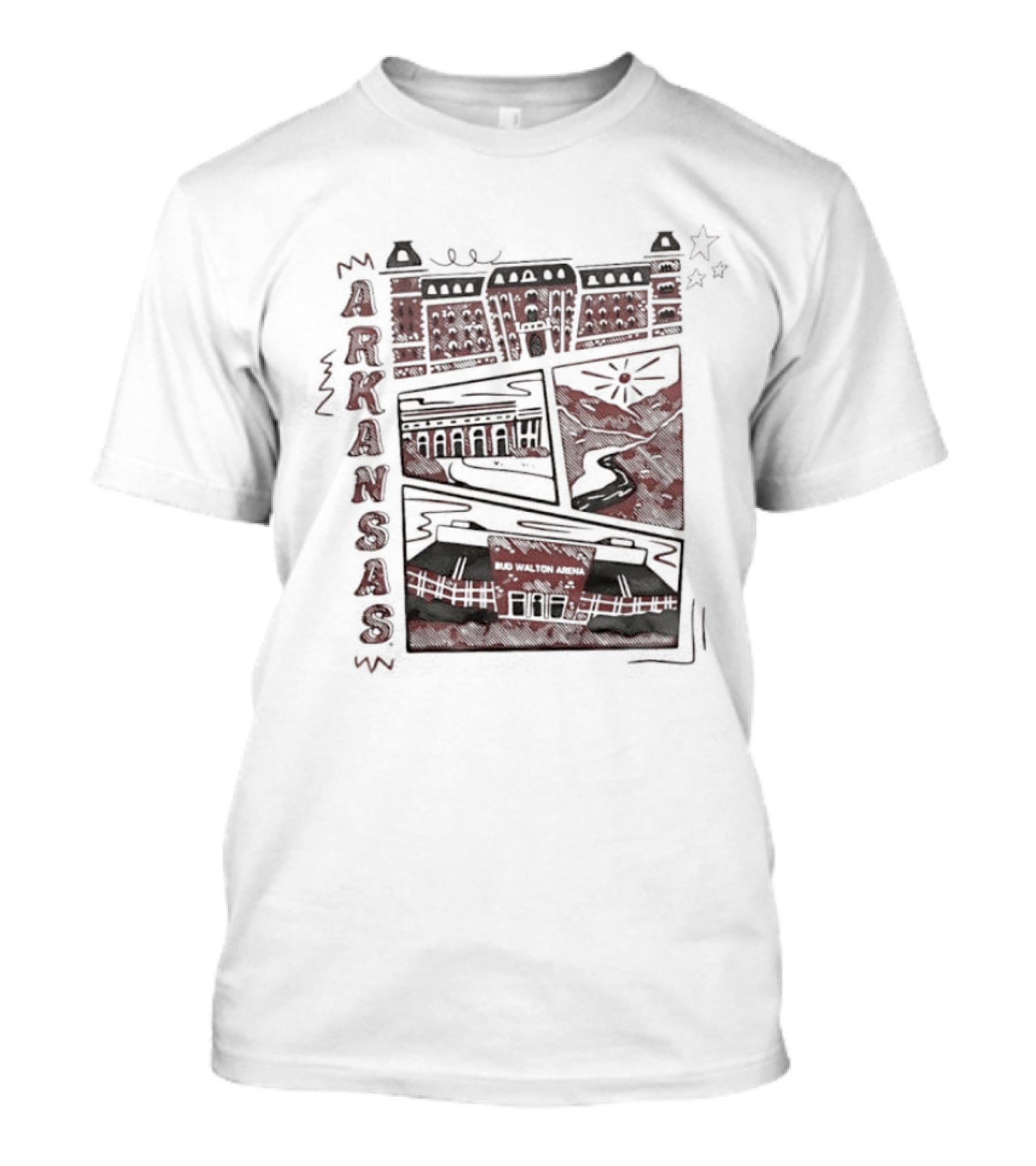 Arkansas Bud Walton Arena Razorback Campus Buildings Sketch T-Shirt