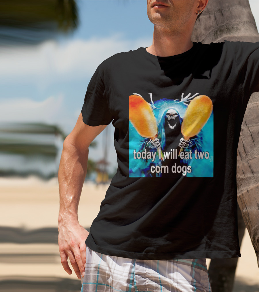 Grim Reaper Eating Two Corn Dogs Paranormal Humor Today I Will Eat T-Shirt