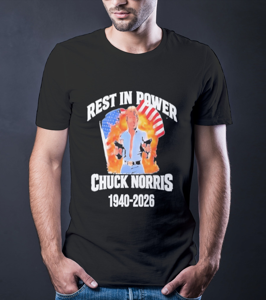 Rest In Power Chuck Norris 1940 2026 American Flag T-Shirt