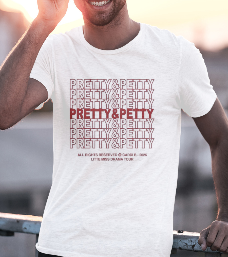 PRETTY & PETTY 2026 Repeat Pattern Textual T-Shirt