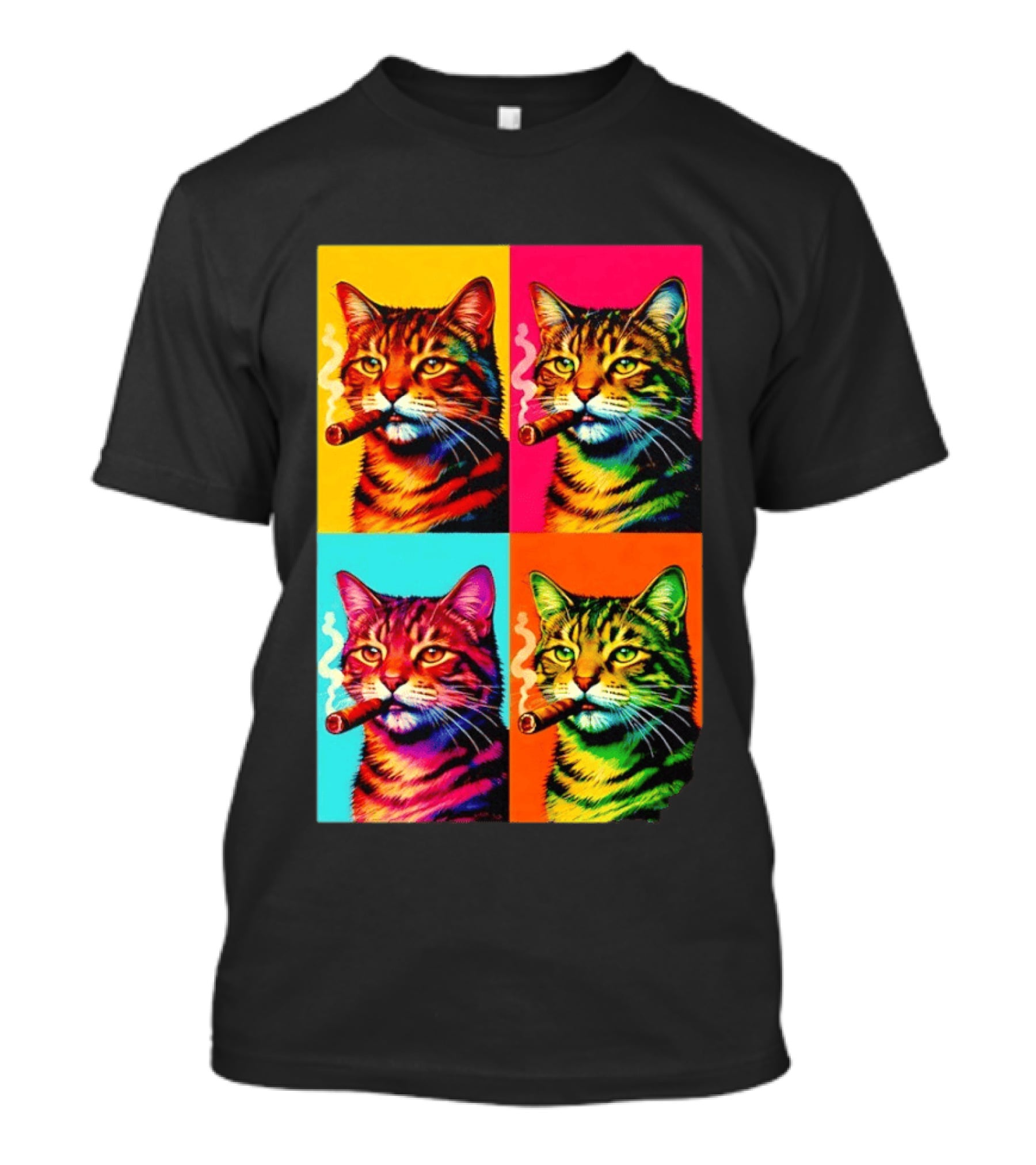 Pop Art Cat Smoking Cigar Colorful Comic T-Shirt