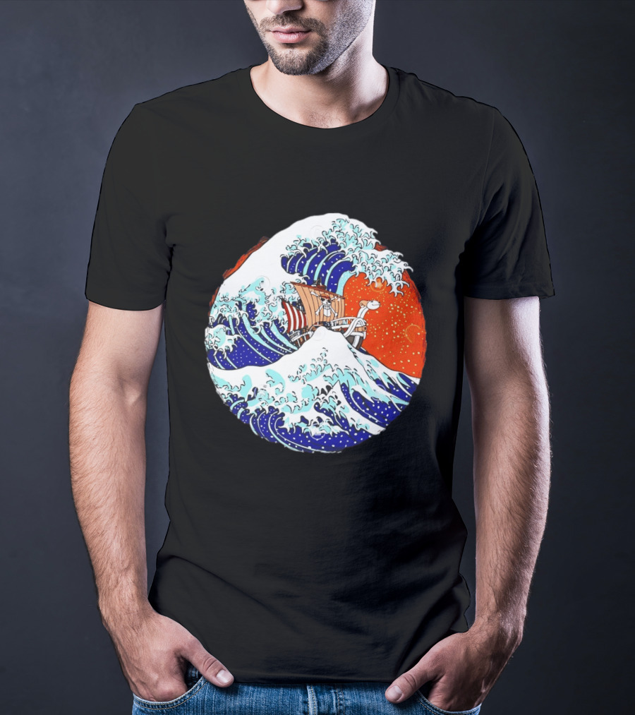 The Great Pirate Of Kanagawa Going Merry On A Great Wave Japanese Art Fusion T-Shirt