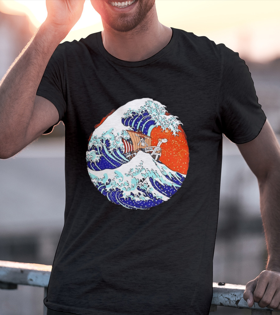 The Great Pirate Of Kanagawa Going Merry On A Great Wave Japanese Art Fusion T-Shirt
