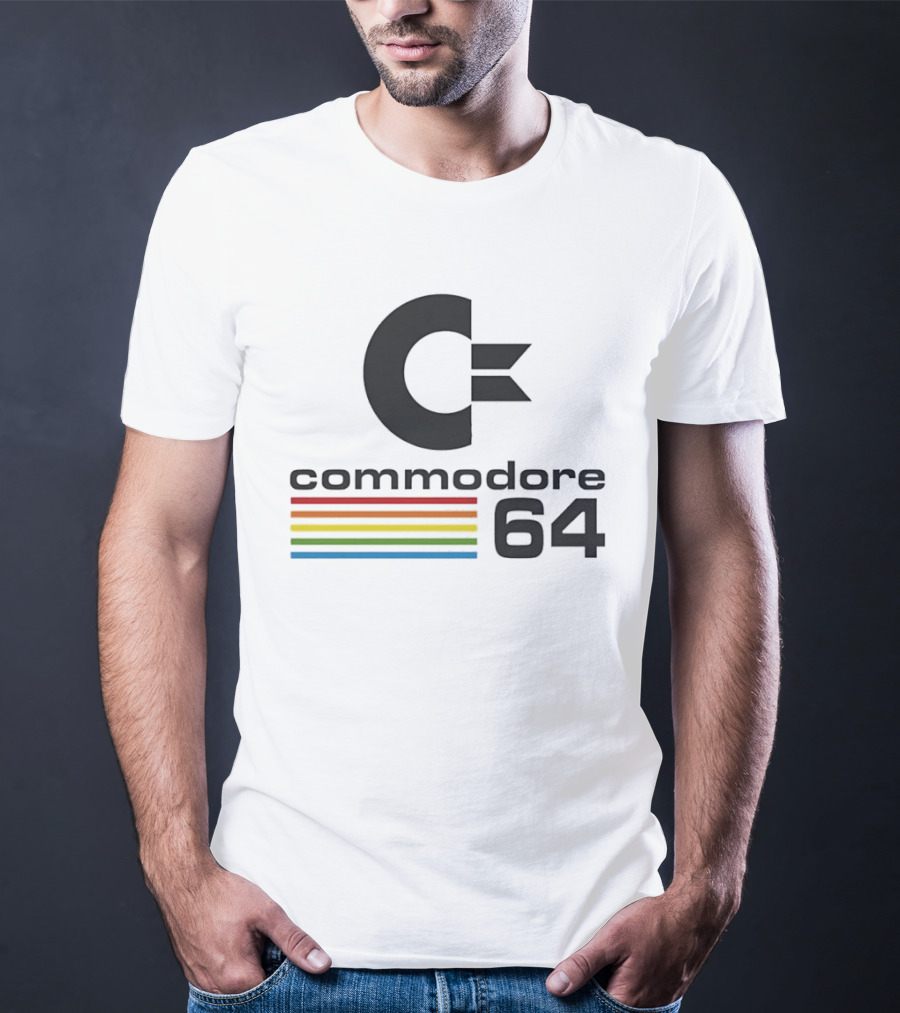 Commodore 64 Retro Computer Logo With Rainbow Stripes T-Shirt