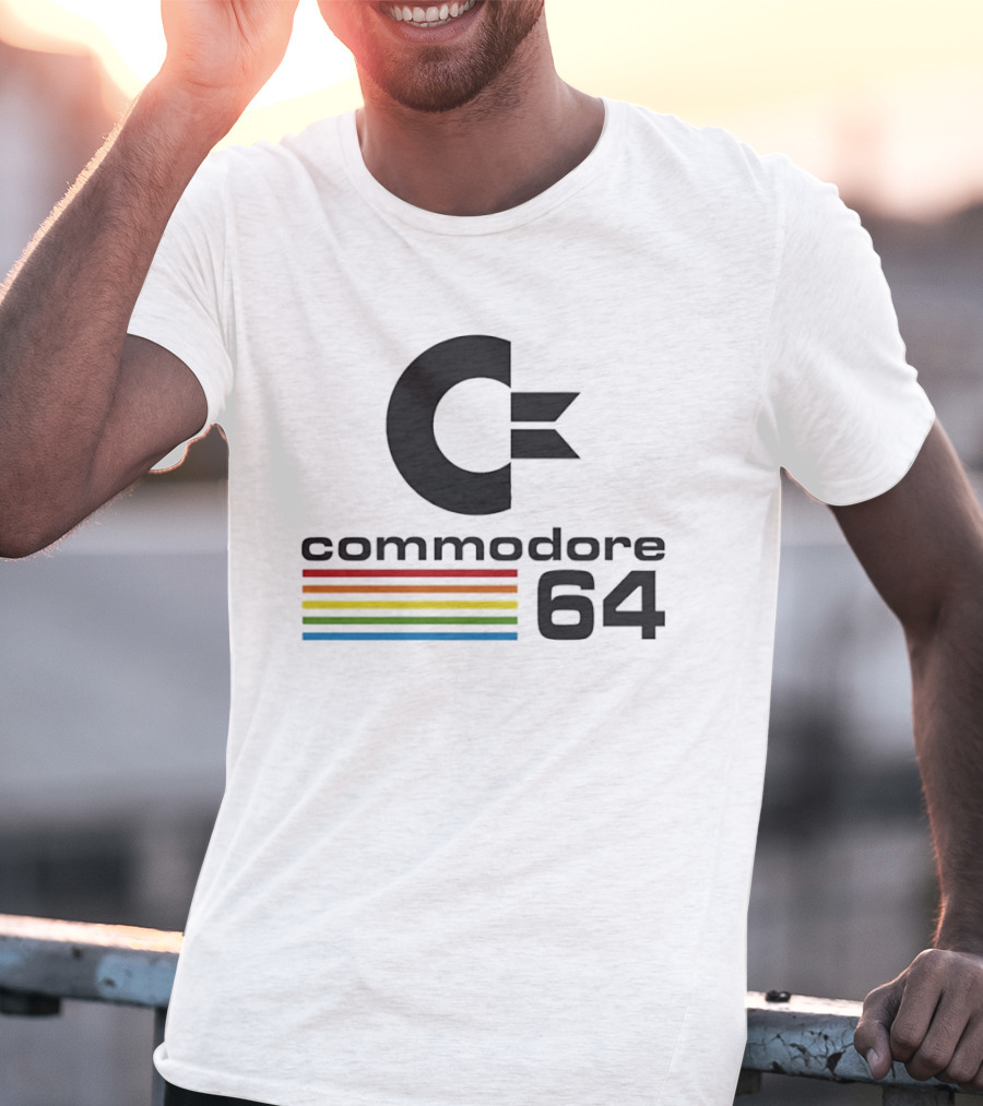 Commodore 64 Retro Computer Logo With Rainbow Stripes T-Shirt