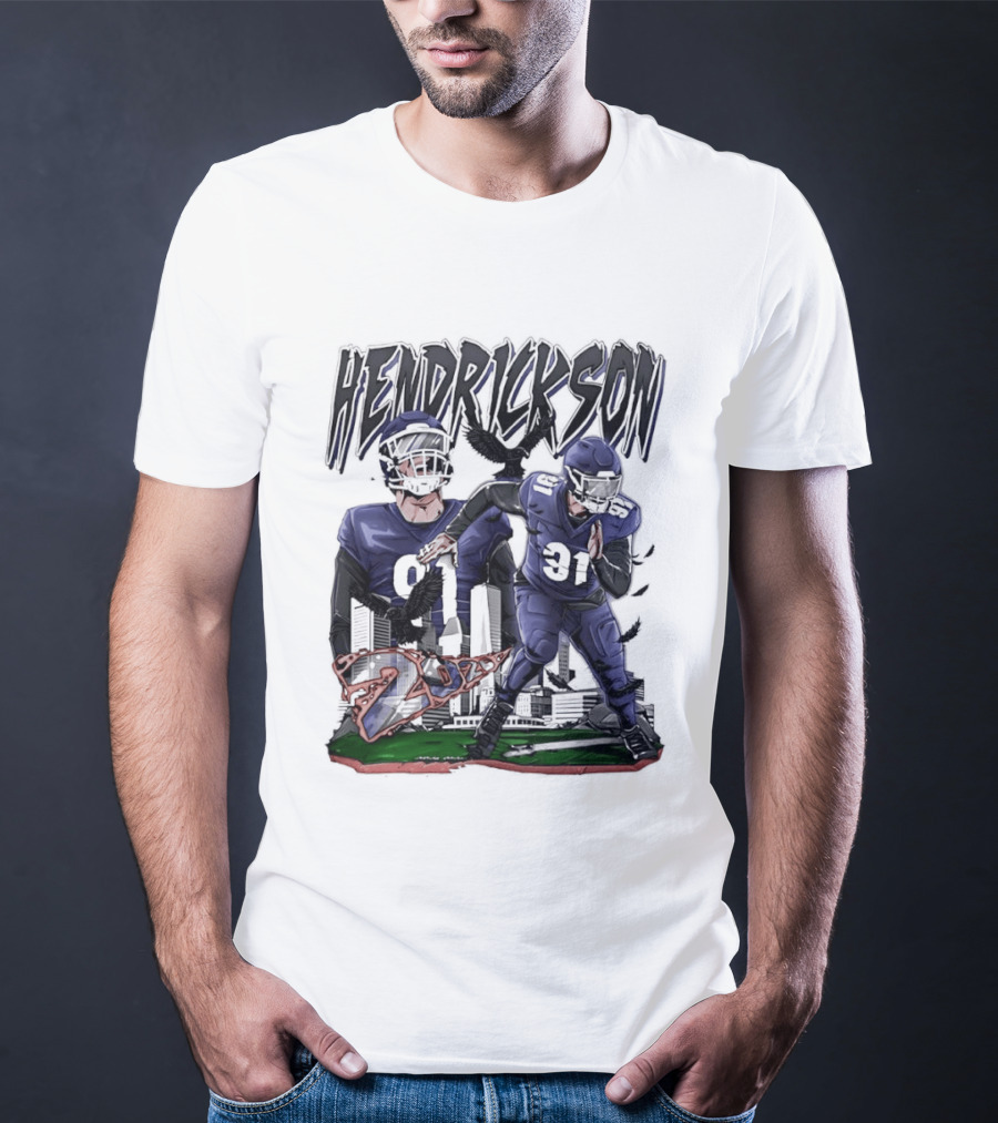 Hendrickson 91 Baltimore Ravens Hand Drawn Football Player T-Shirt