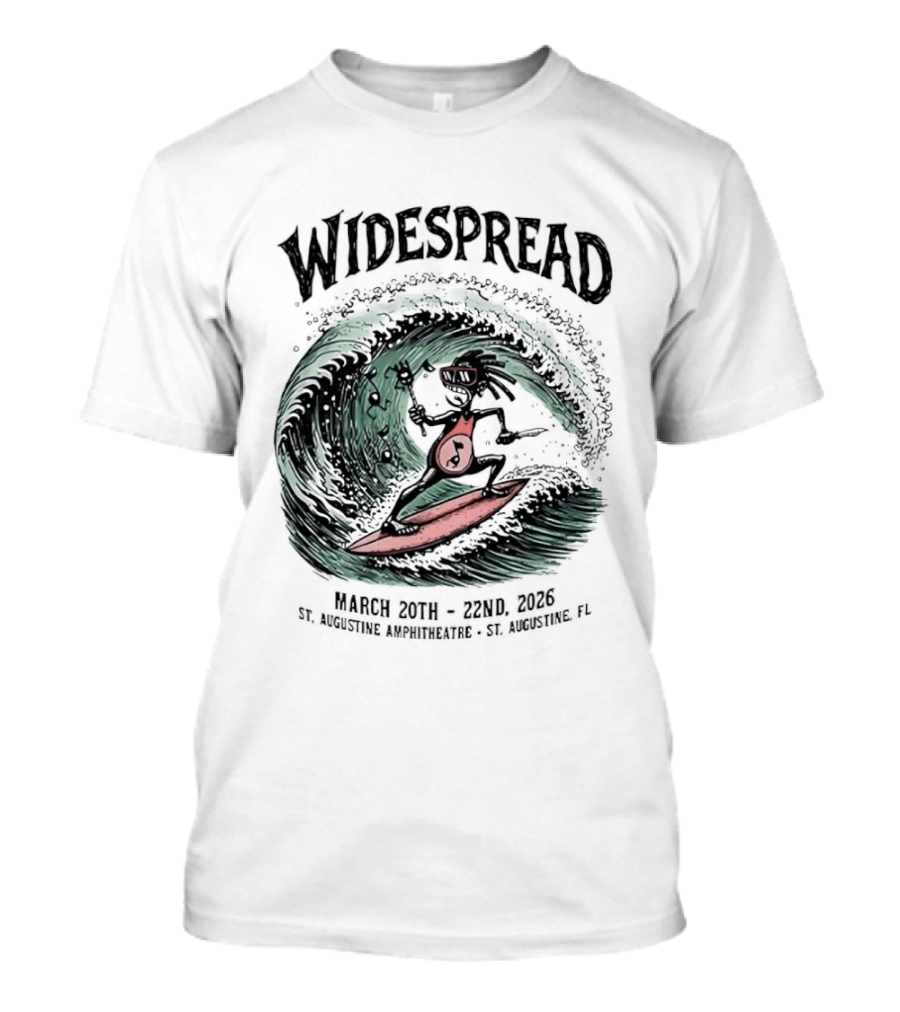 Widespread March 20th 22nd 2026 St Augustine Amphitheatre Surfing Skeleton T-Shirt
