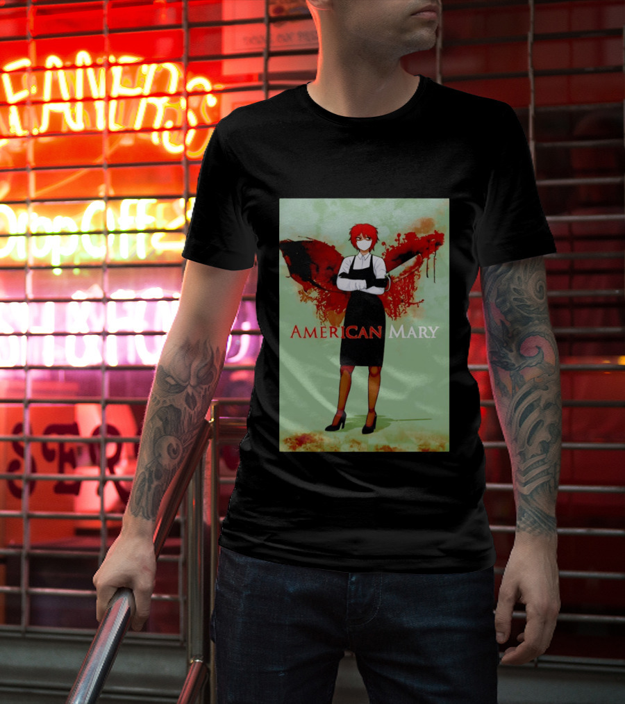 American Mary Mason Bloody Horror Art With Mask And Knife T-Shirt