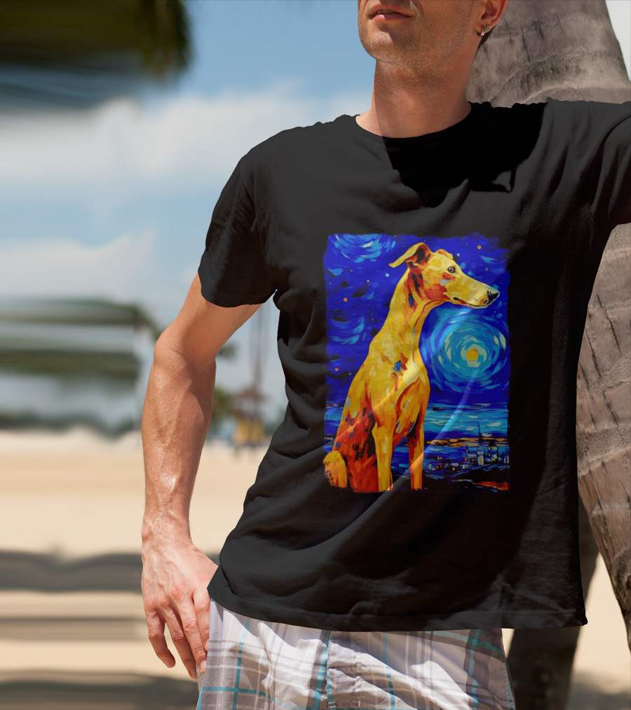 Greyhound Dog In The Starry Night By Vincent Van Gogh T-Shirt