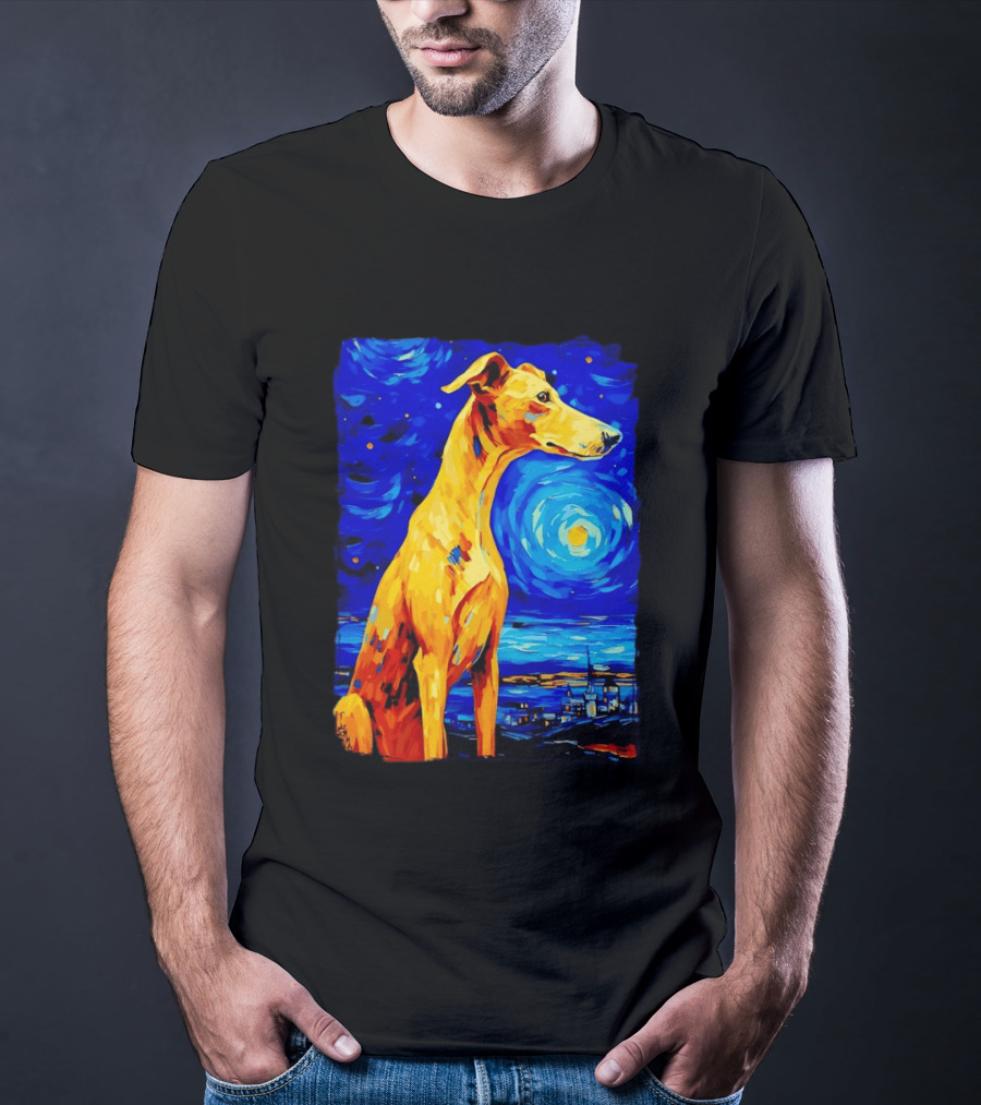 Greyhound Dog In The Starry Night By Vincent Van Gogh T-Shirt