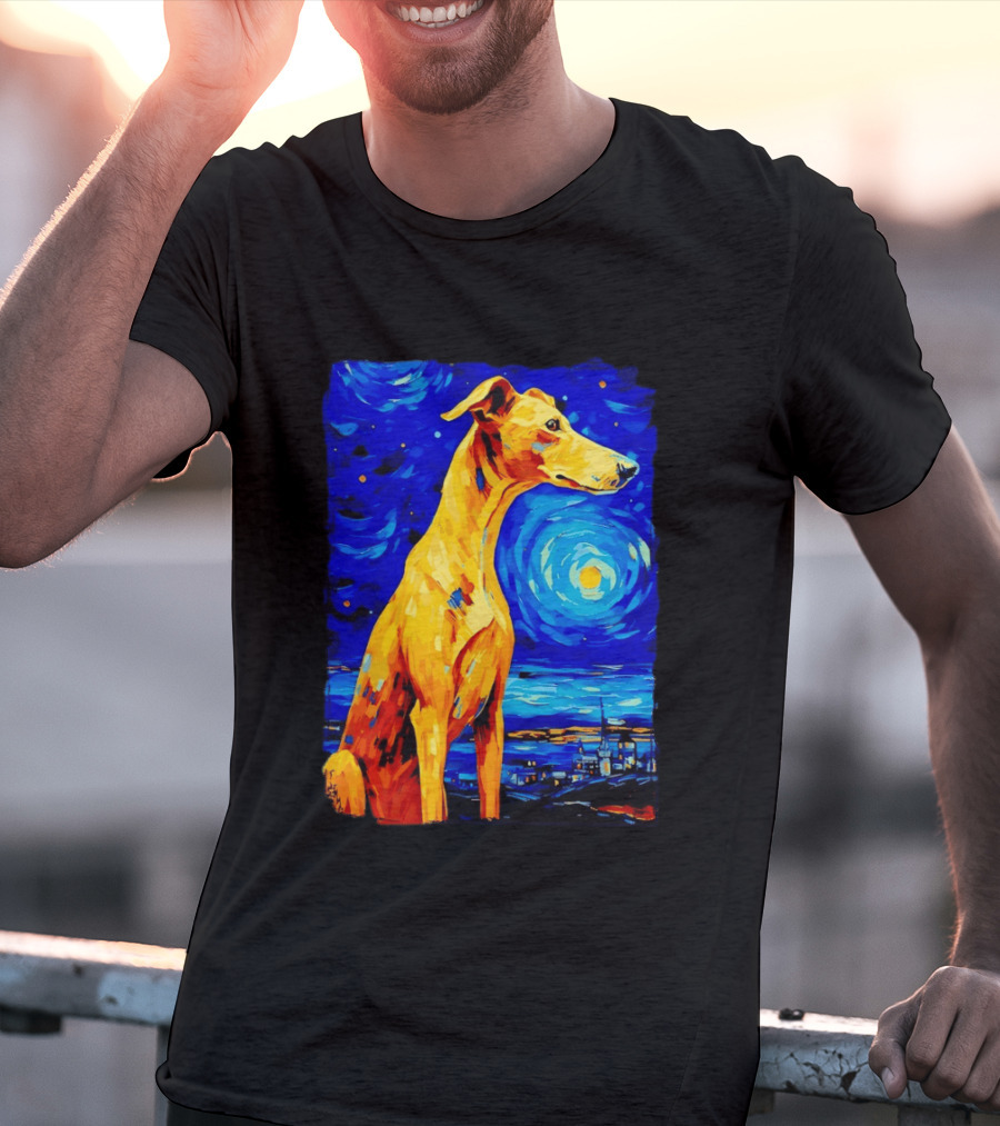 Greyhound Dog In The Starry Night By Vincent Van Gogh T-Shirt
