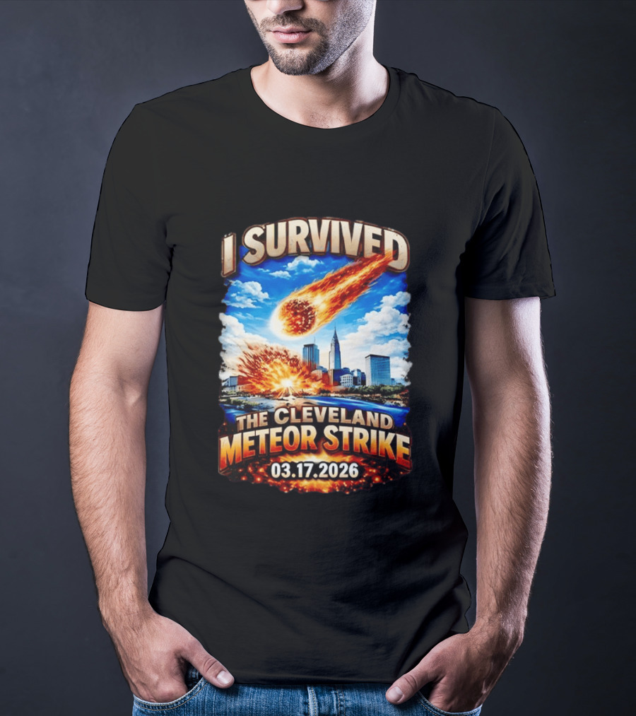 I Survived Cleveland Meteor Strike 03 17 2026 City Skyline Impact Event T-Shirt