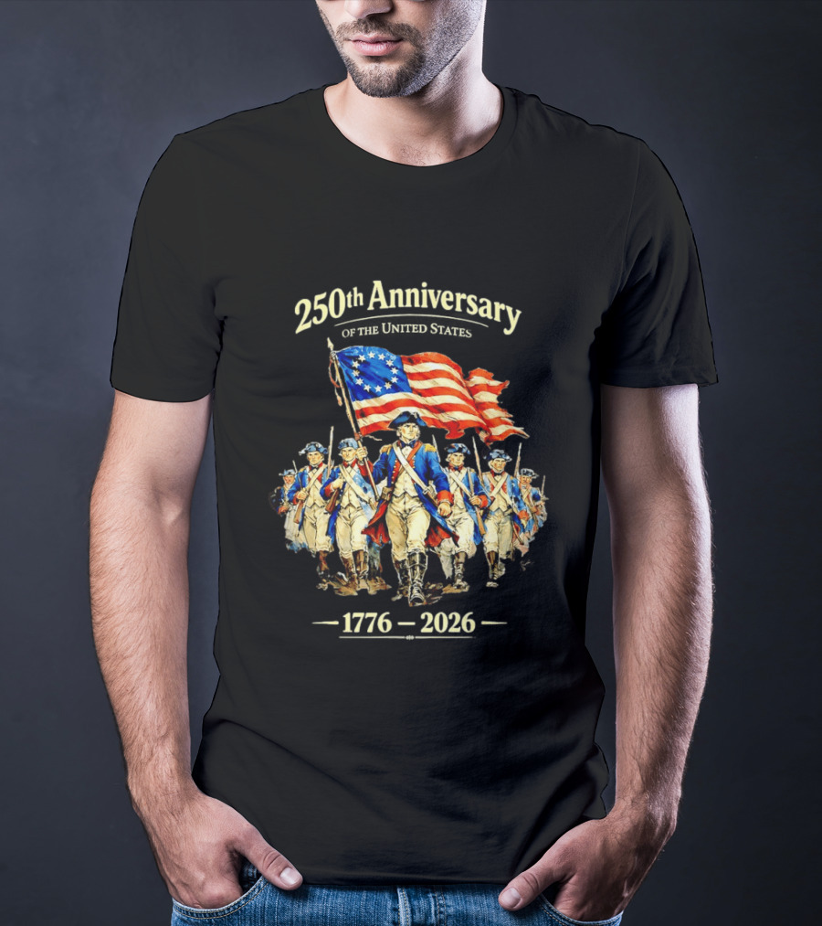 250th Anniversary American Patriots Holding Flag 1776 2026 T-Shirt