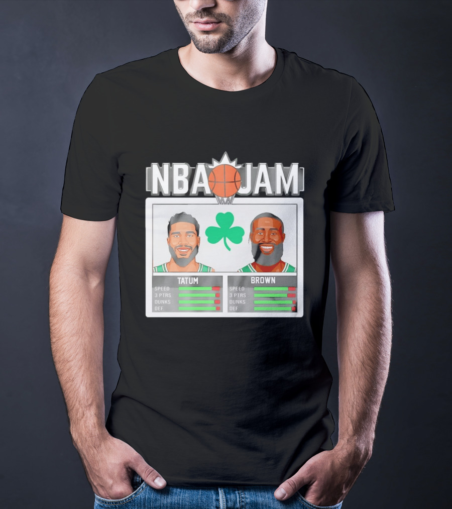 NBA Jam Jaylen Brown Jayson Tatum Celtics Stats T-Shirt