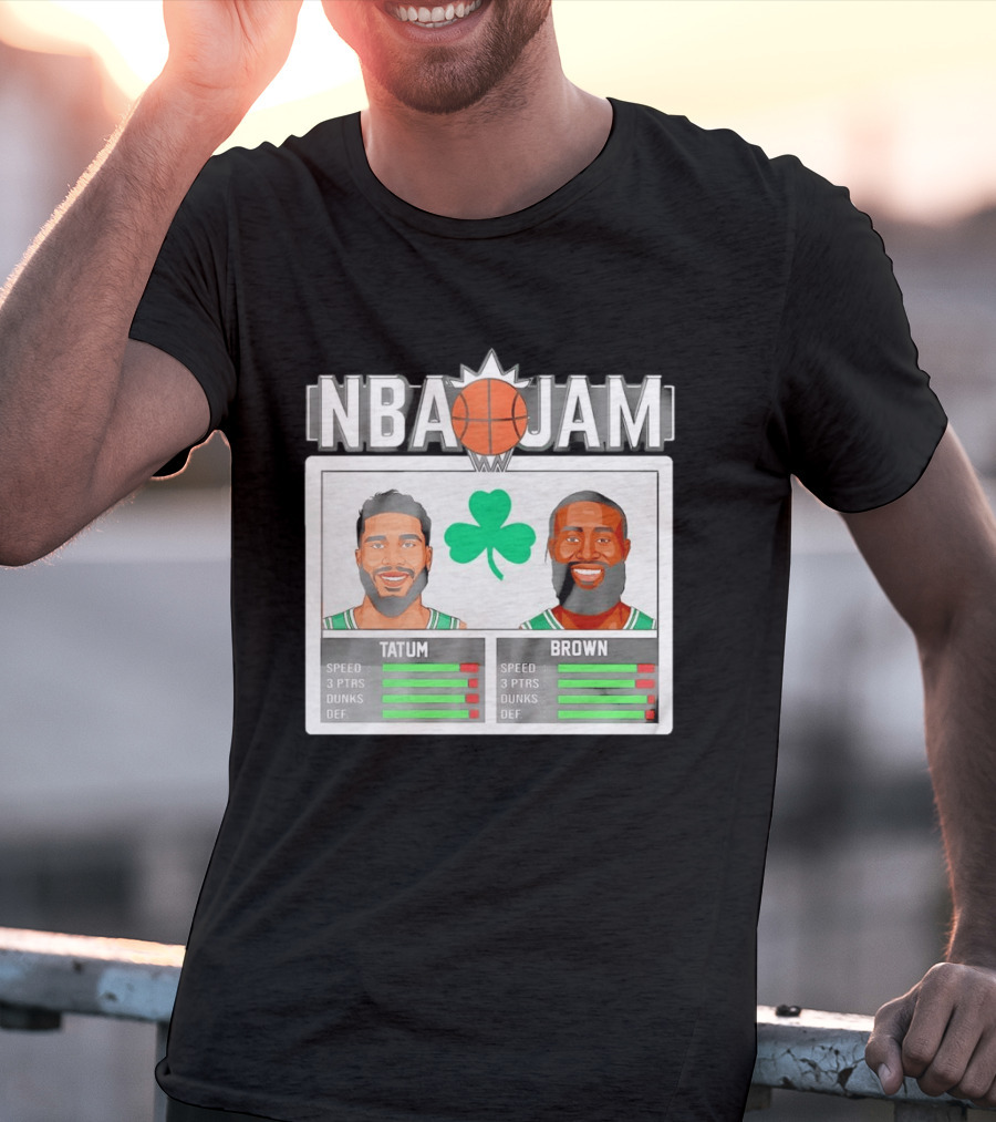 NBA Jam Jaylen Brown Jayson Tatum Celtics Stats T-Shirt