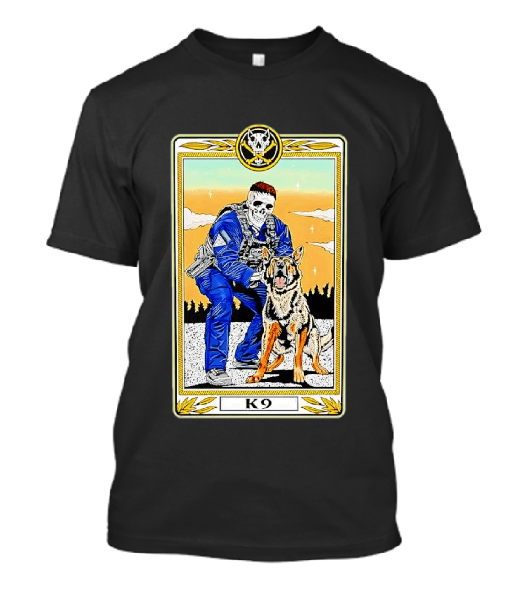 K9 Skull Masked Officer And German Shepherd Duo T-Shirt