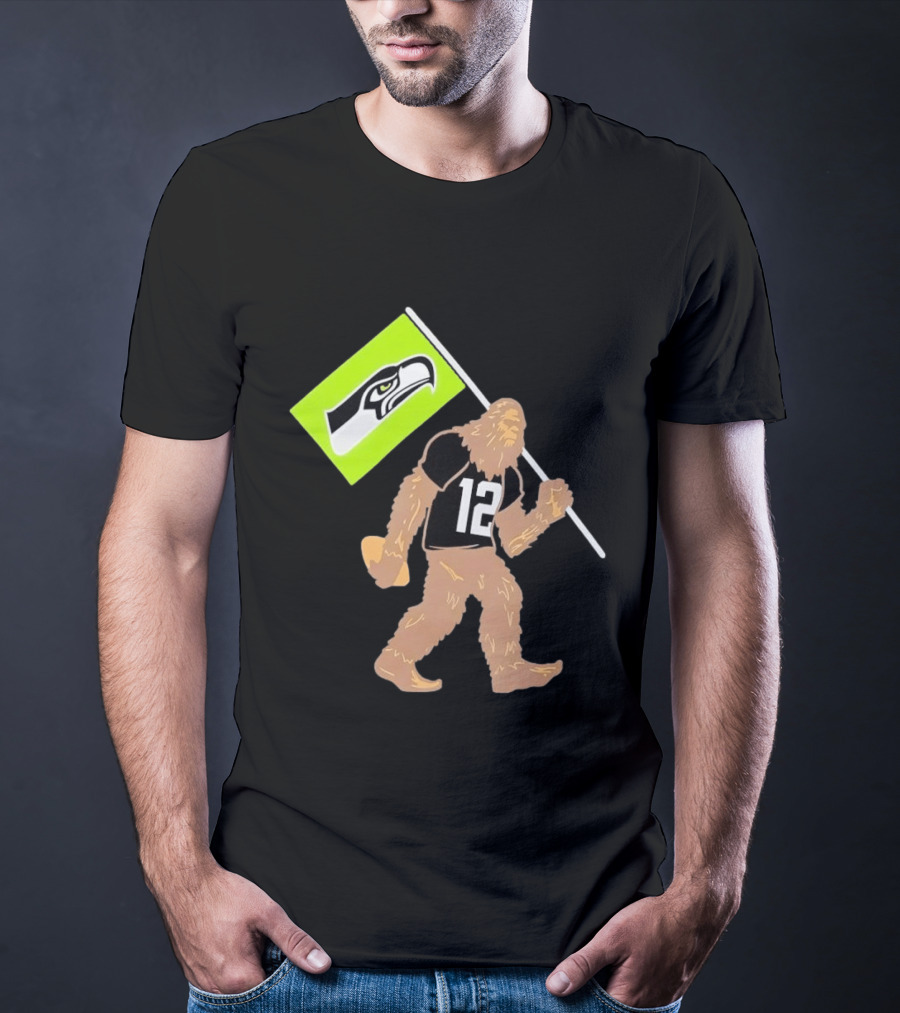 Seattle Seahawks Sasquatch 12 Flag Bearer Fan Gear T-Shirt