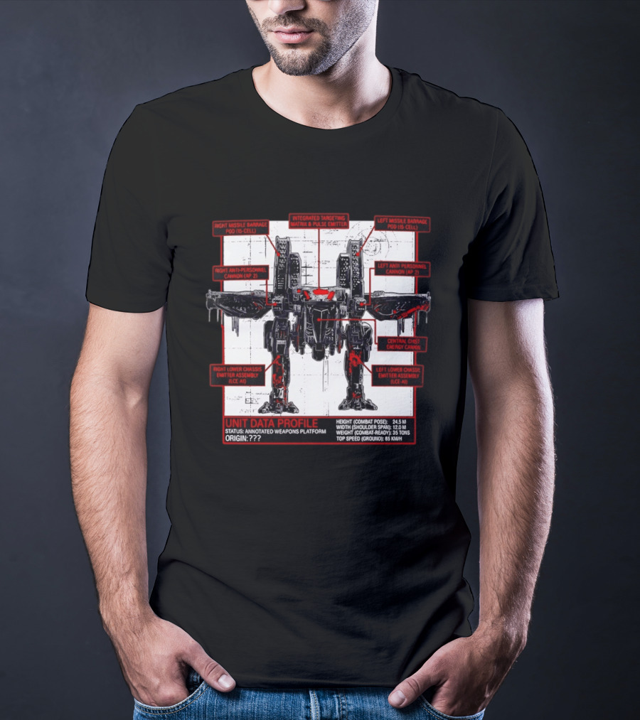 War Strider Unit Data Profile Annotated Weapons Platform T-Shirt