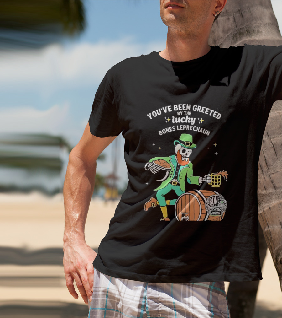 Lucky Bones Leprechaun With Beer And Barrel Celebration T-Shirt