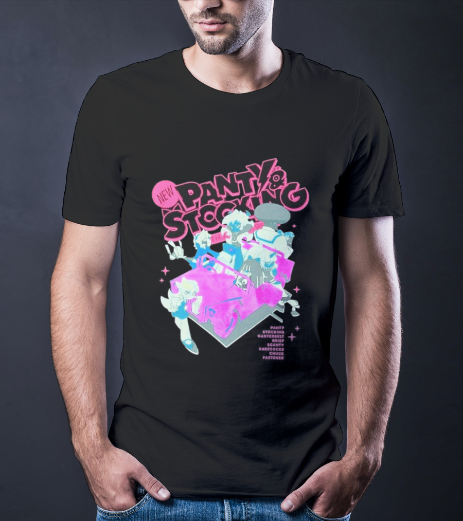 New Panty & Stocking With Garterbelt Anime Characters Colorful Car Scene T-Shirt