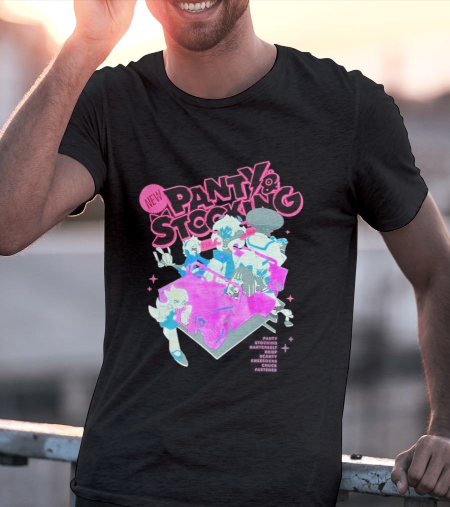 New Panty & Stocking With Garterbelt Anime Characters Colorful Car Scene T-Shirt