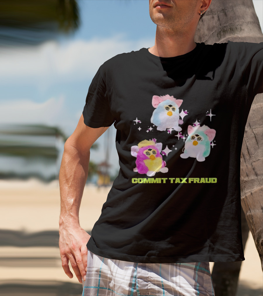 Pink Blue Furbies Sparkles Commit Tax Fraud Fun T-Shirt