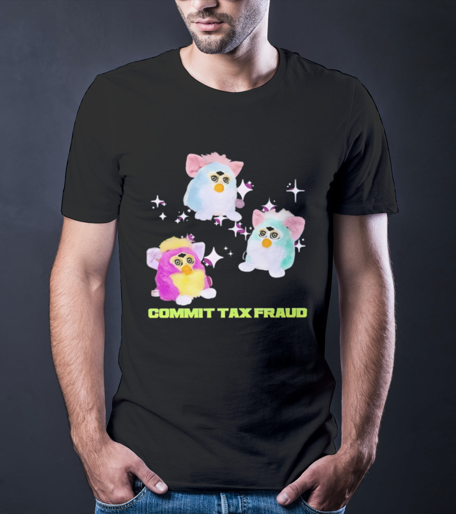 Pink Blue Furbies Sparkles Commit Tax Fraud Fun T-Shirt