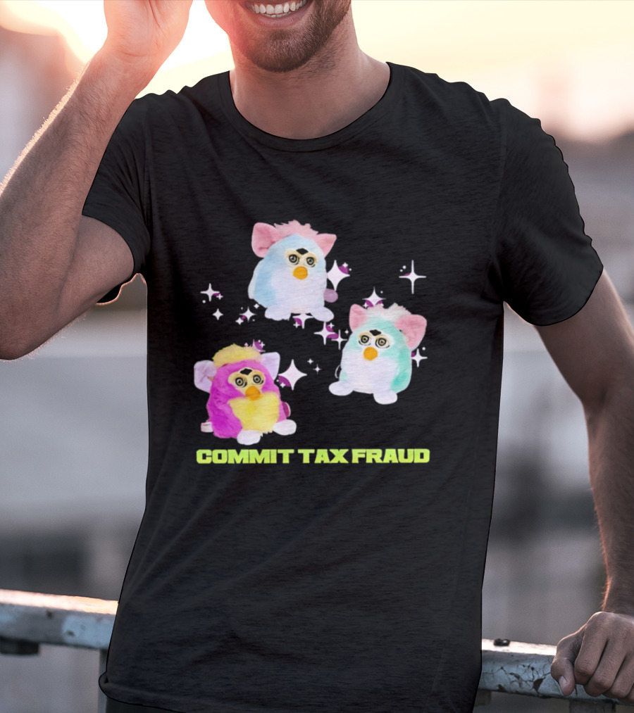 Pink Blue Furbies Sparkles Commit Tax Fraud Fun T-Shirt