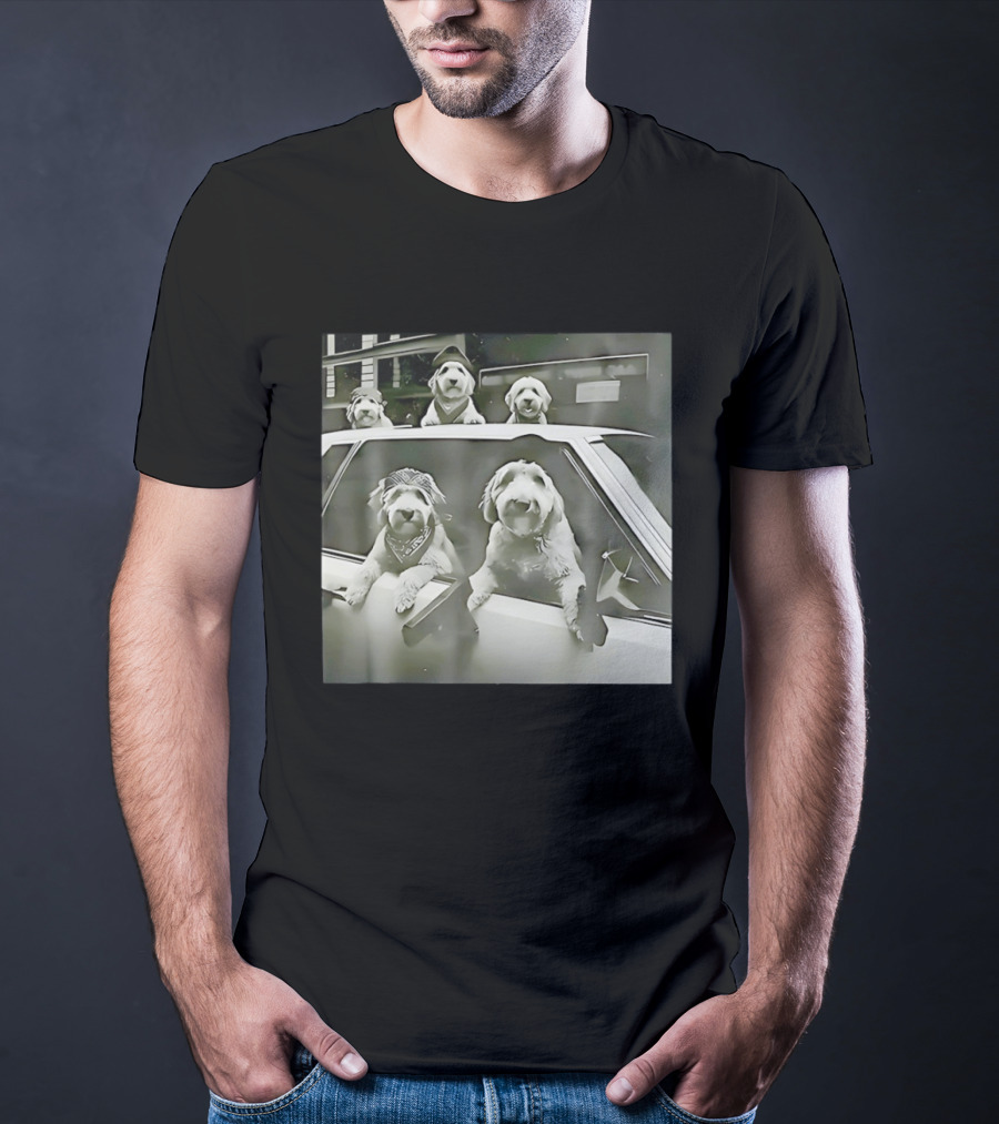 Spinone Italiano Dog Gang Holding Pistol Driving Car Eendoodle Layered T-Shirt