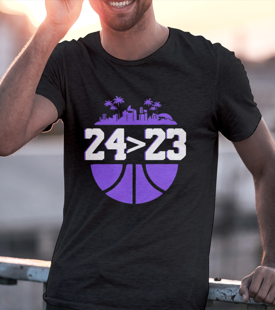 24 Is Greater Than 23 Basketball Los Angeles Skyline T-Shirt