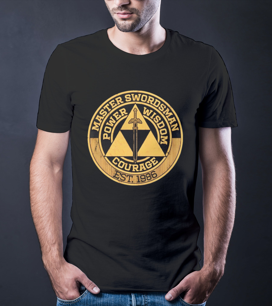 Master Swordsman Power Wisdom Courage Triforce Emblem Est 1986 Legends T-Shirt