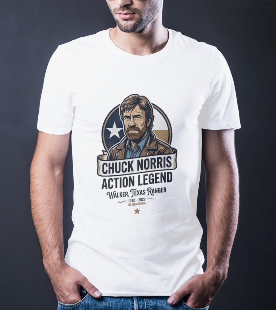 Chuck Norris Action Legend Walker Texas Ranger 1940 2026 In Memoriam Star T-Shirt