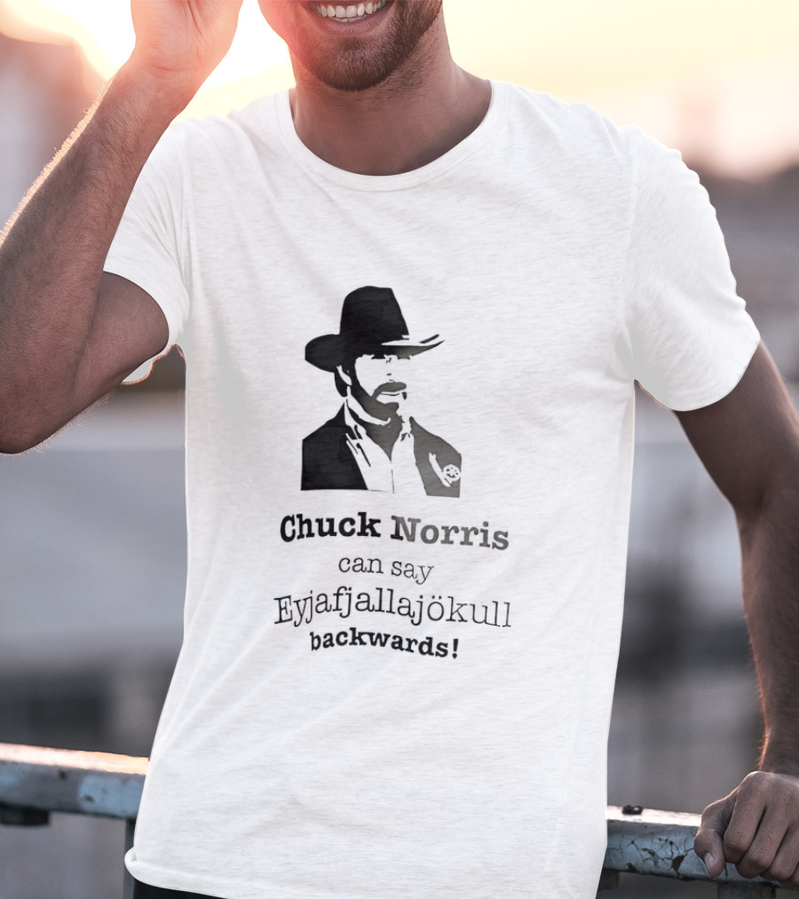 Chuck Norris Can Say Eyjafjallajokull Backwards Cowboy Hat Beard T-Shirt