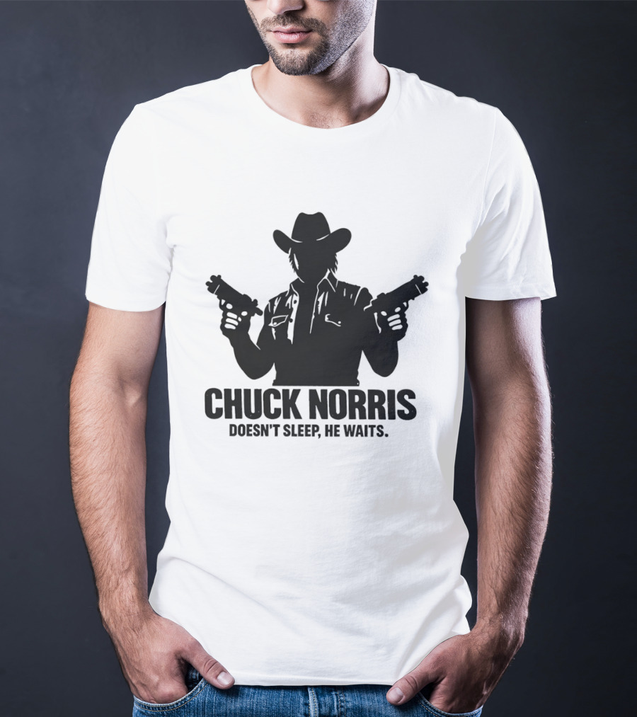 Chuck Norris Doesn't Sleep He Waits Meme Gun T-Shirt