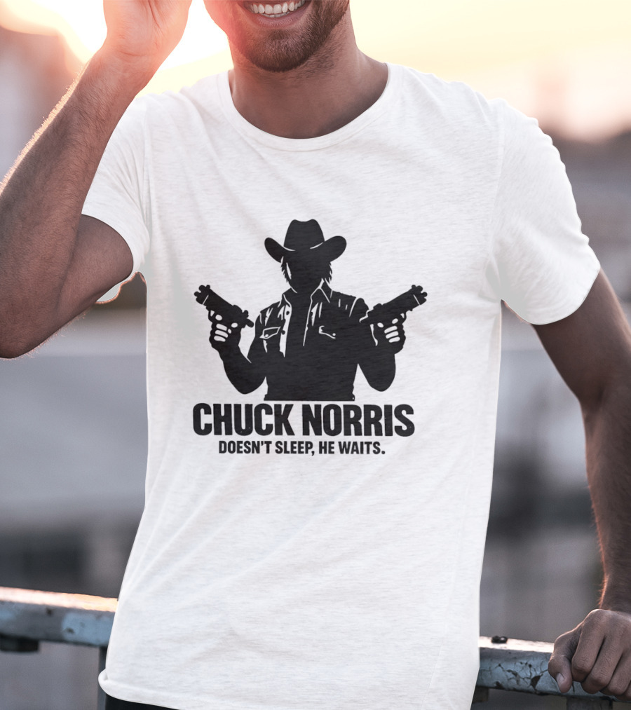 Chuck Norris Doesn't Sleep He Waits Meme Gun T-Shirt