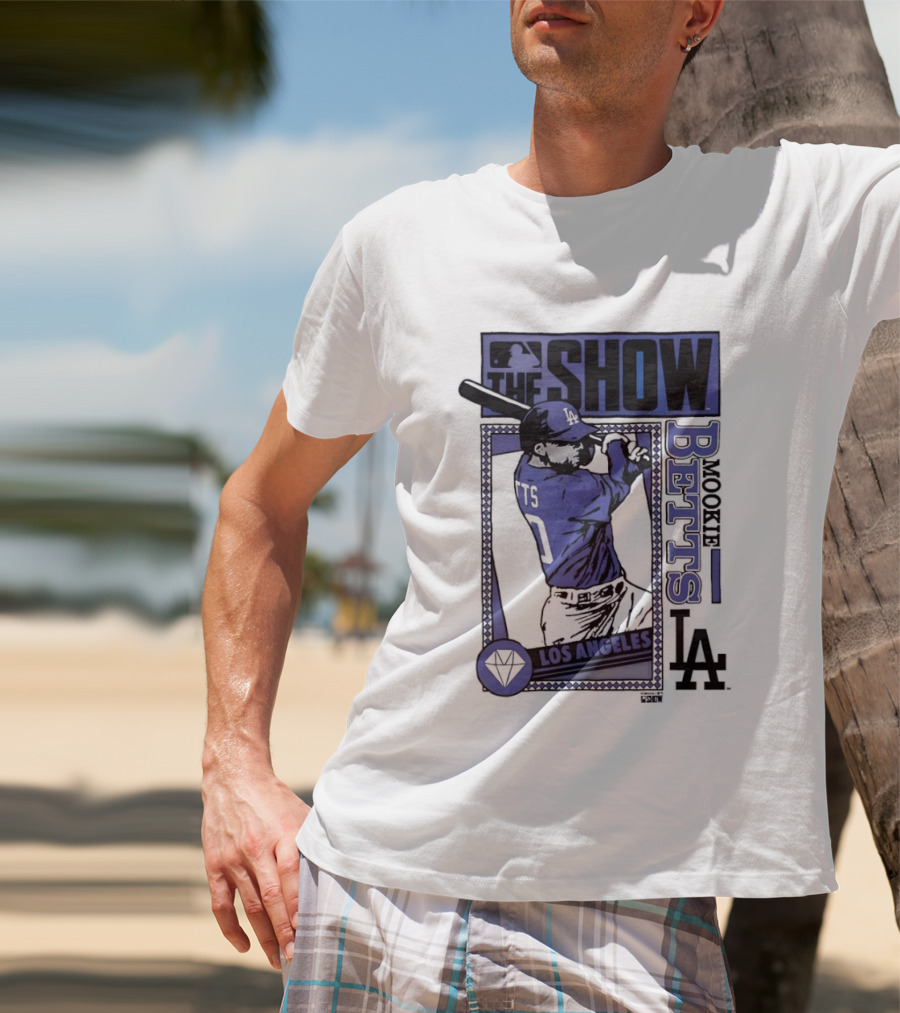 MLB The Show Mookie Betts 50 Los Angeles Dodgers Caricature T-Shirt