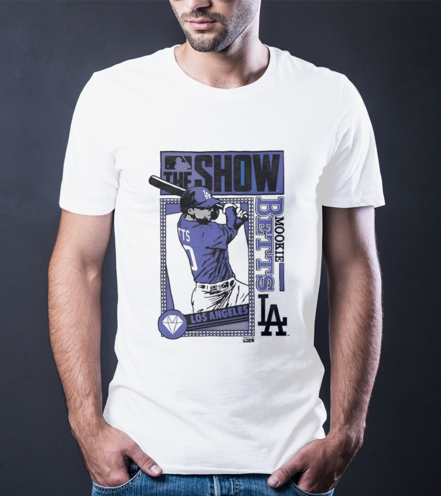MLB The Show Mookie Betts 50 Los Angeles Dodgers Caricature T-Shirt