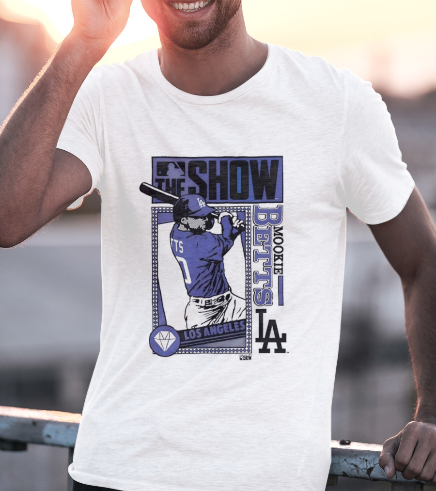 MLB The Show Mookie Betts 50 Los Angeles Dodgers Caricature T-Shirt