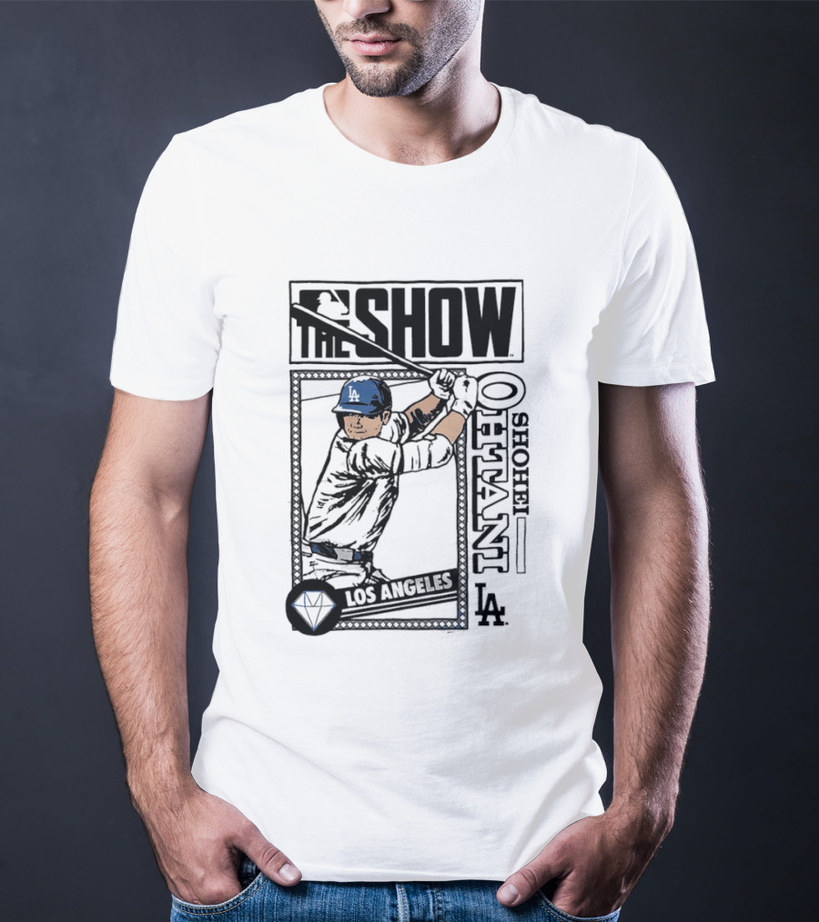 Shohei Ohtani 17 MLB The Show Los Angeles Dodgers Caricature T-Shirt