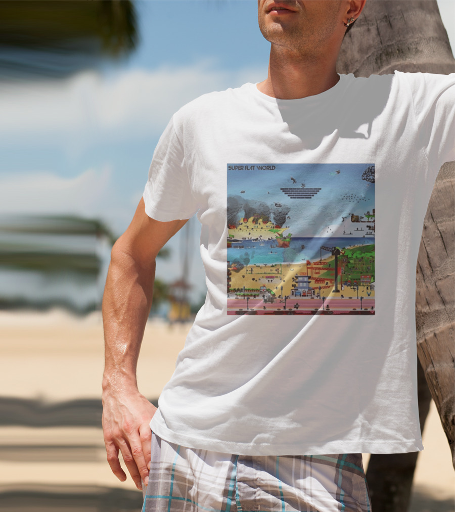 Super Flat World Cartoon Pixel Art Adventure Beach Cityscape Fantasy T-Shirt