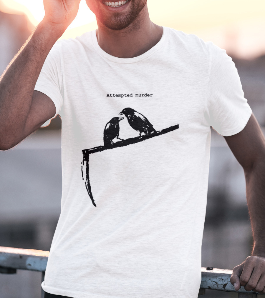 Two Crows Perched On Grim Reaper Scythe Attempted Murder T-Shirt
