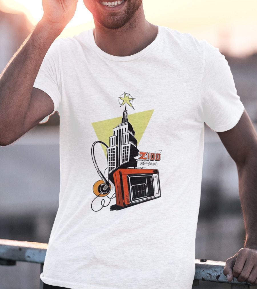 Z100 New York Retro Radio And Empire State Building Star T-Shirt