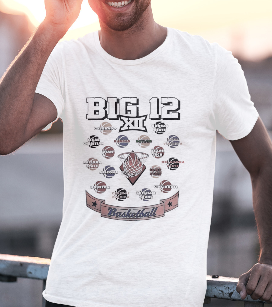 Big 12 Conference Basketball Team Logos Kansas Texas Oklahoma T-Shirt
