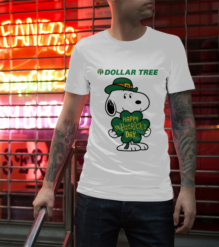 Dollar Tree Snoopy Happy St. Patrick's Day 2026 Clover Hat T-Shirt