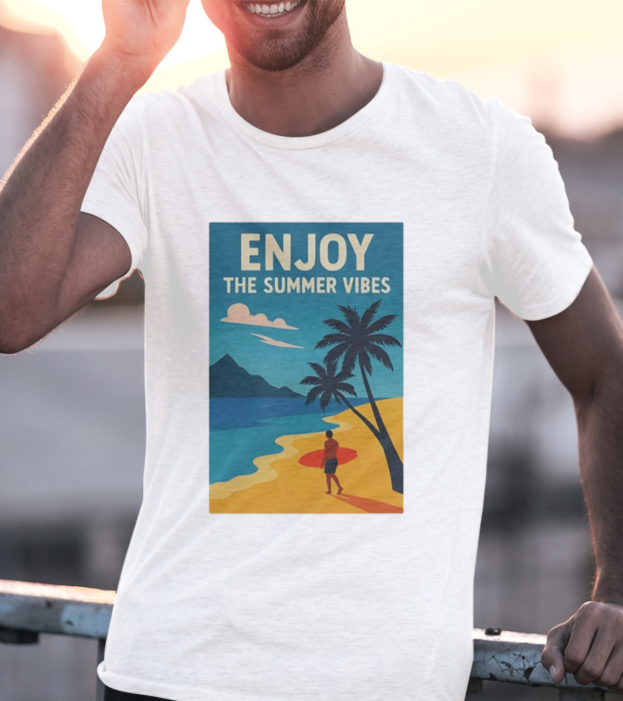 Enjoy The Summer Vibes Ocean Beach Sunset Scene T-Shirt