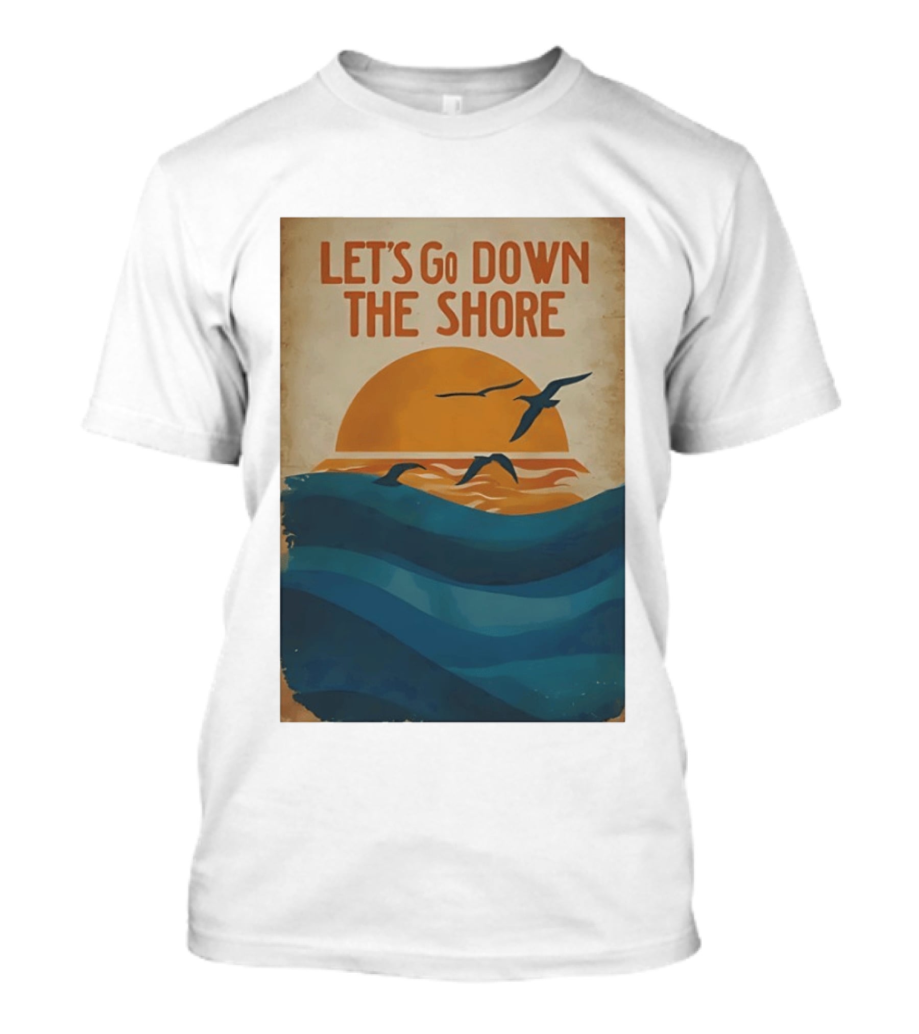 Let's Go Down The Shore Seaside Sunset Ocean Waves And Seagulls T-Shirt