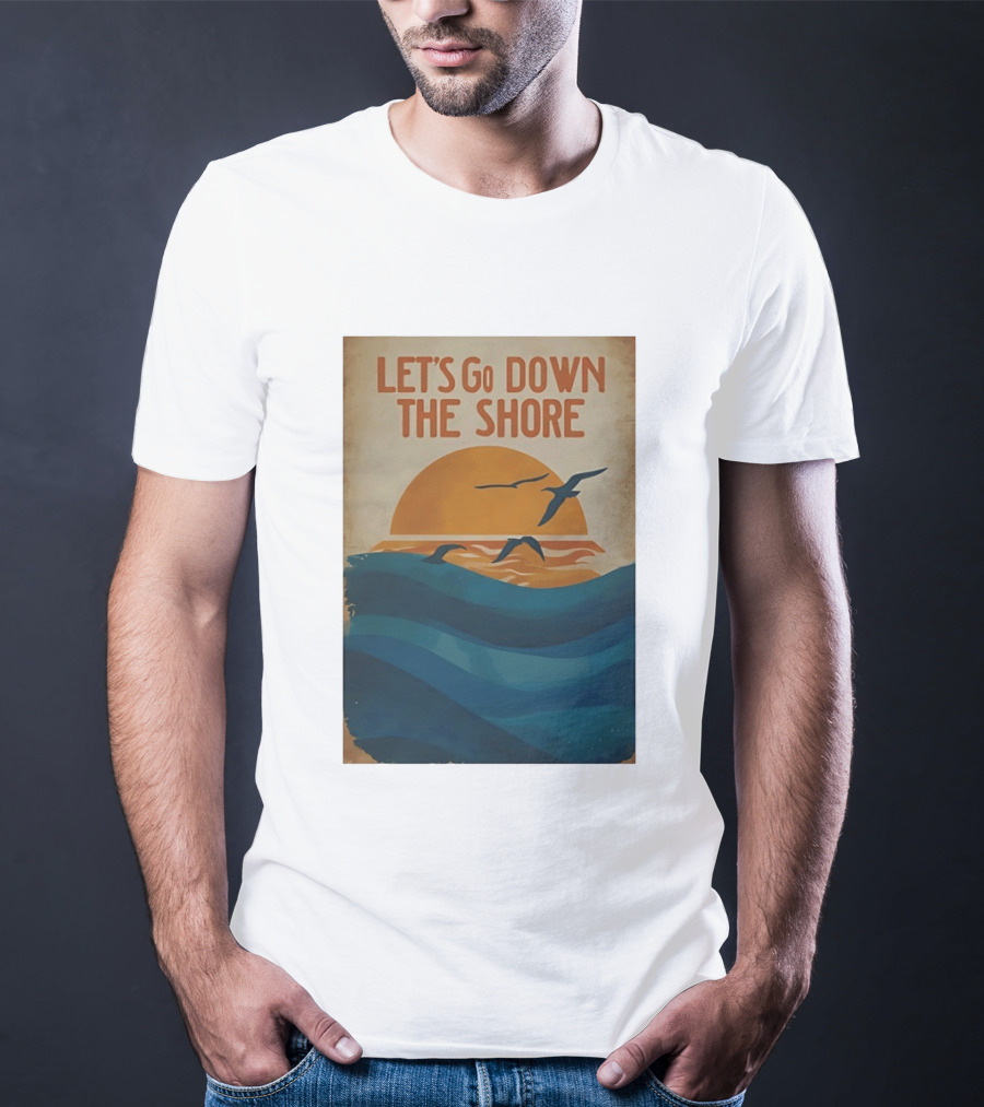 Let's Go Down The Shore Seaside Sunset Ocean Waves And Seagulls T-Shirt