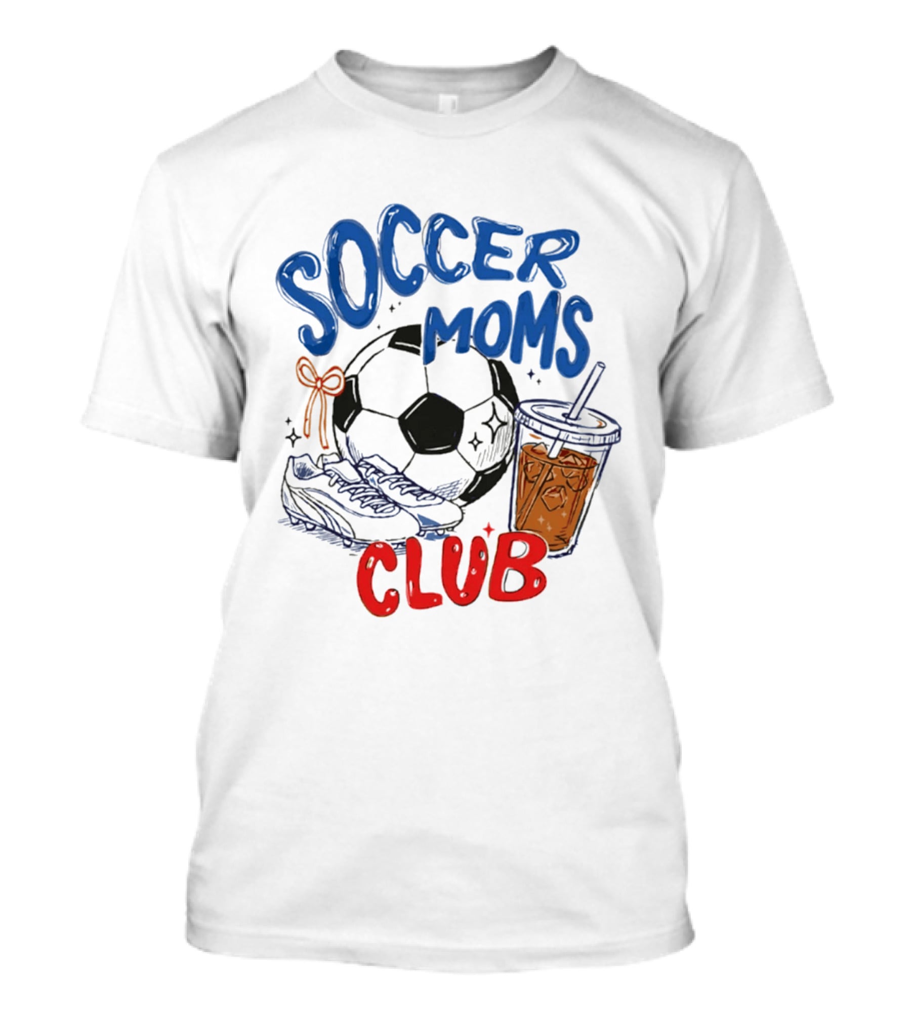Soccer Moms Club With Soccer Ball Cleats And Iced Drink T-Shirt