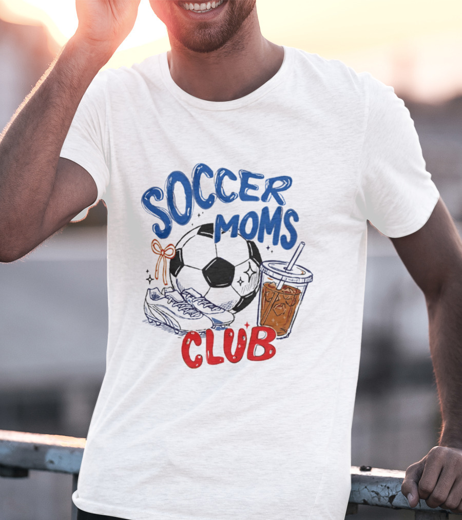 Soccer Moms Club With Soccer Ball Cleats And Iced Drink T-Shirt