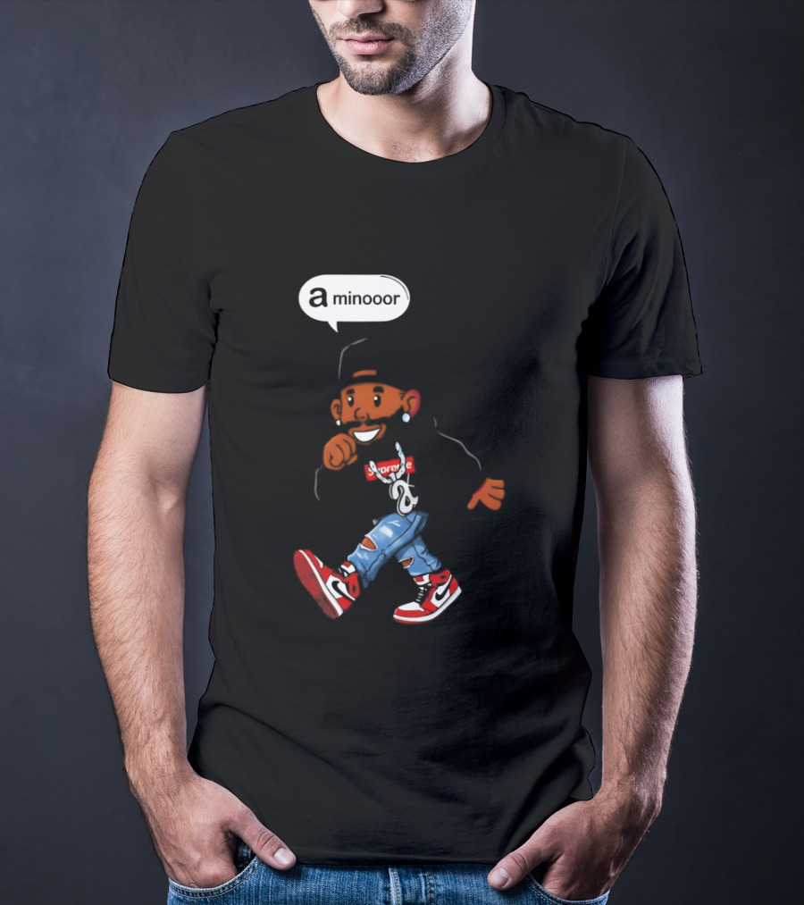 Kendrick Lamar Streetwear Cartoon Miniooor Red Sneakers Blue Jeans T-Shirt